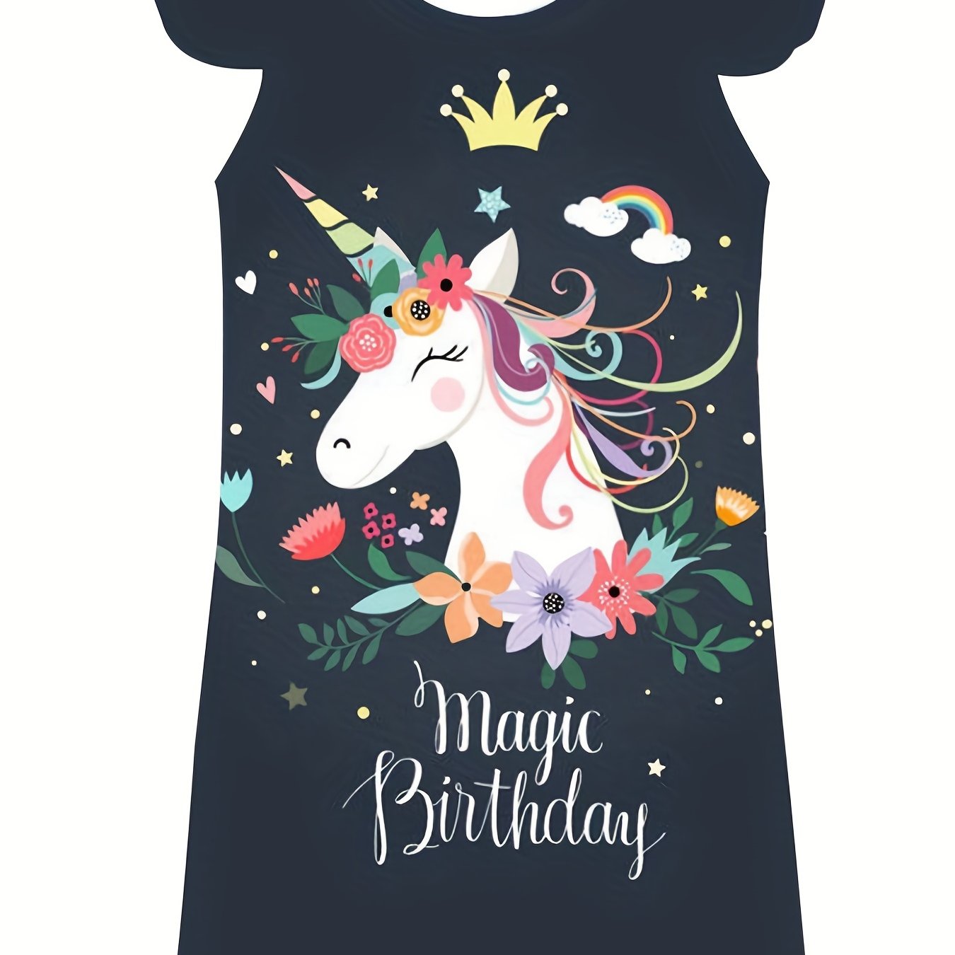 Girl's Pony One piece Dress Butterfly Sleeve Crew Neck Princess Dress Summer