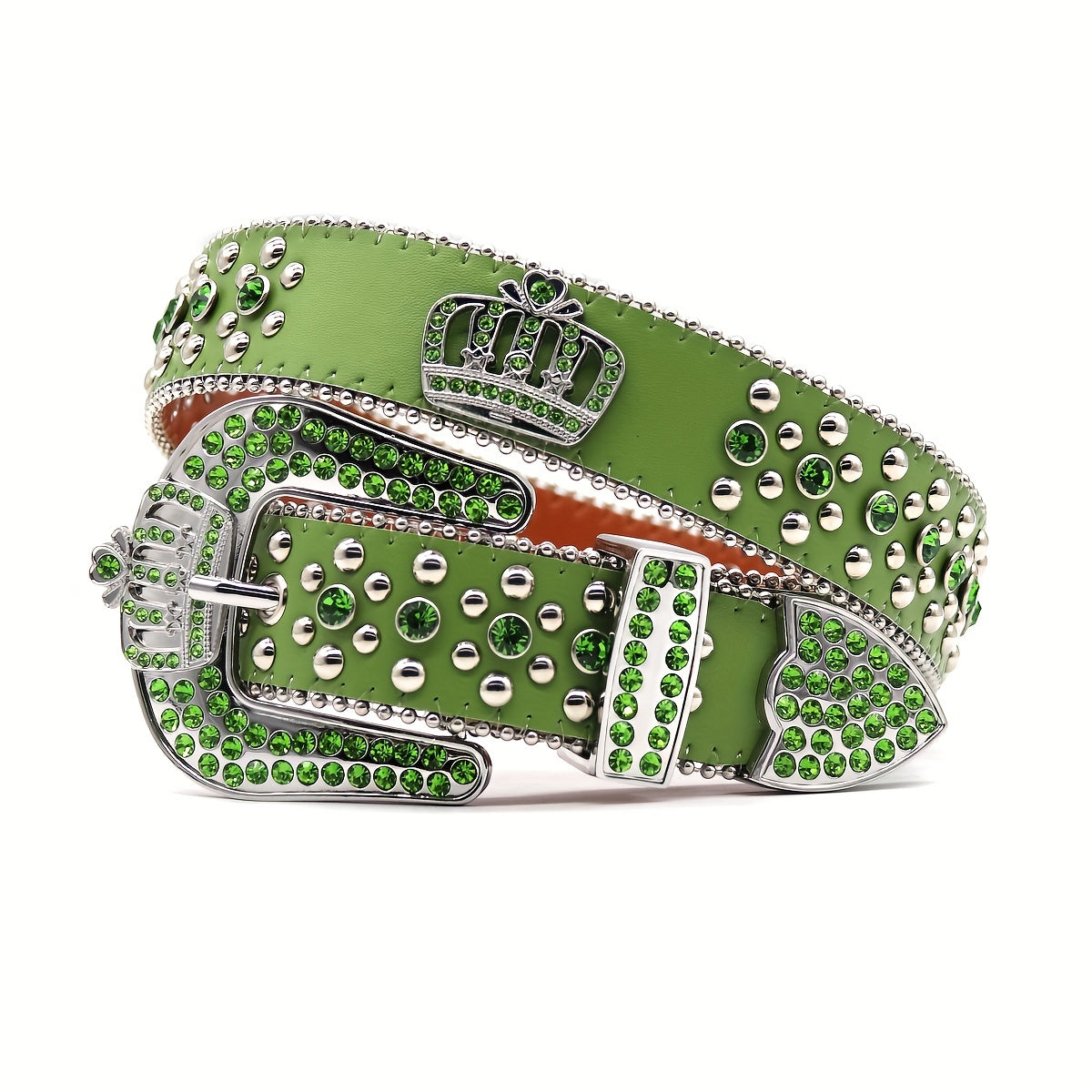 Punk Rhinestone PU Leather Belt Western Cowboy Crown Belt