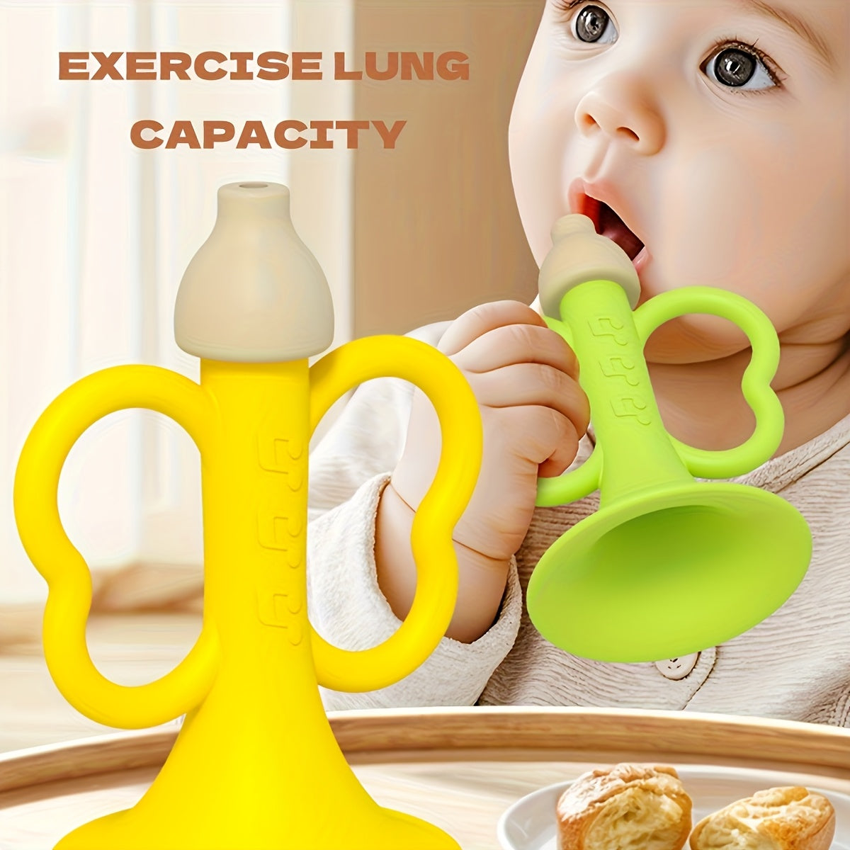 Soft Teething Horn for Babies Colorful Sound Sensory Toy 0-6 Month Olds