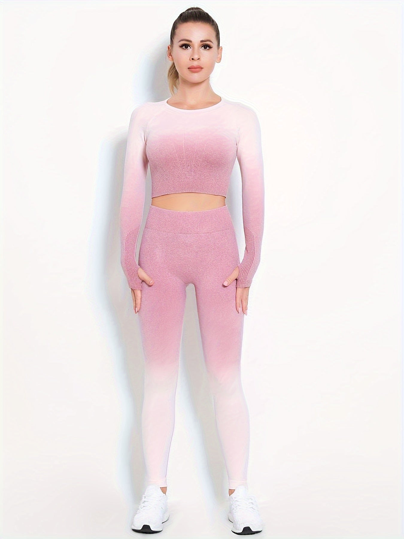 Yoga Workout Set Long Sleeve Hollow Crop Top & Leggings Suit