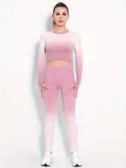 Yoga Workout Set Long Sleeve Hollow Crop Top & Leggings Suit