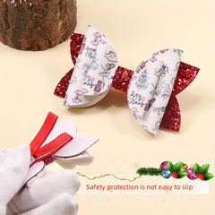 Red Christmas Glitter Bow Hairpin Faux Leather Clip
