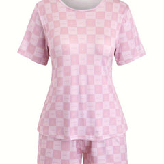 Checkered & Letter Print Pajamas Set