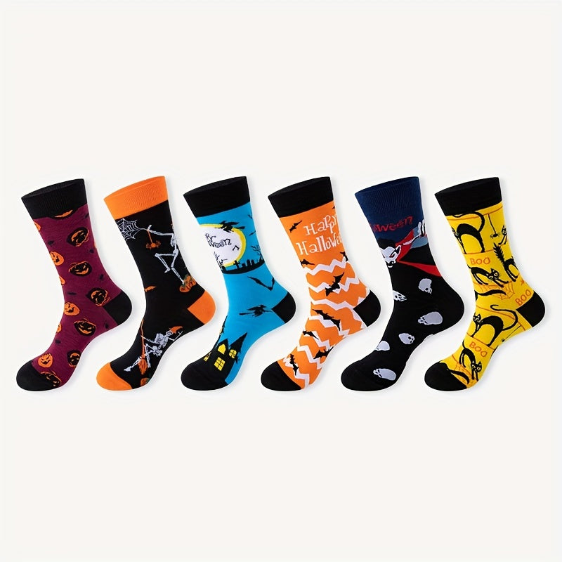 3 Pairs Bat & Skull Print Socks Halloween Crew Socks Women's Stockings