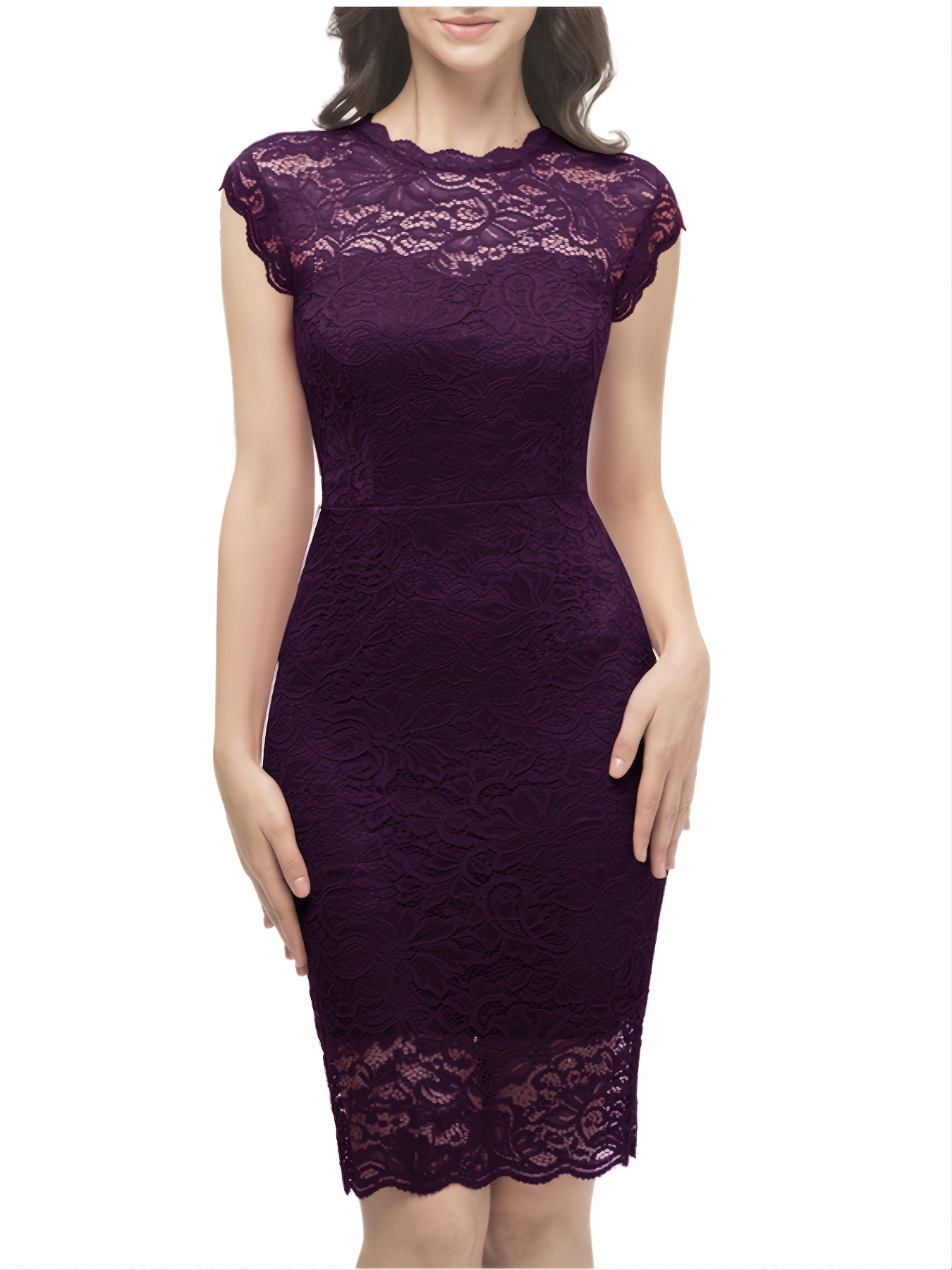 Lace Trim Sleeveless Dress Bodycon Knee Length Dress
