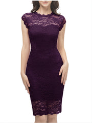 Lace Trim Sleeveless Dress Bodycon Knee Length Dress