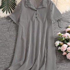 Casual Dress Women's Plus Stripe Print Knot Short Sleeve Polo Neck