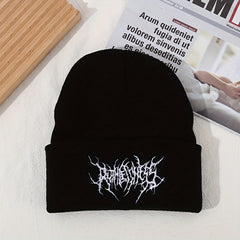 Men's Gothic Scar Embroidery Knitted Beanie Street Ski Cap
