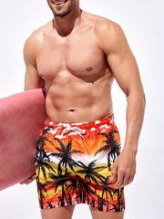 Comfy Men's Beach Shorts with Sunset & Palm Tree Graphics