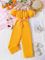 Girls Off Shoulder Summer Jumpsuit for Beach Vacation