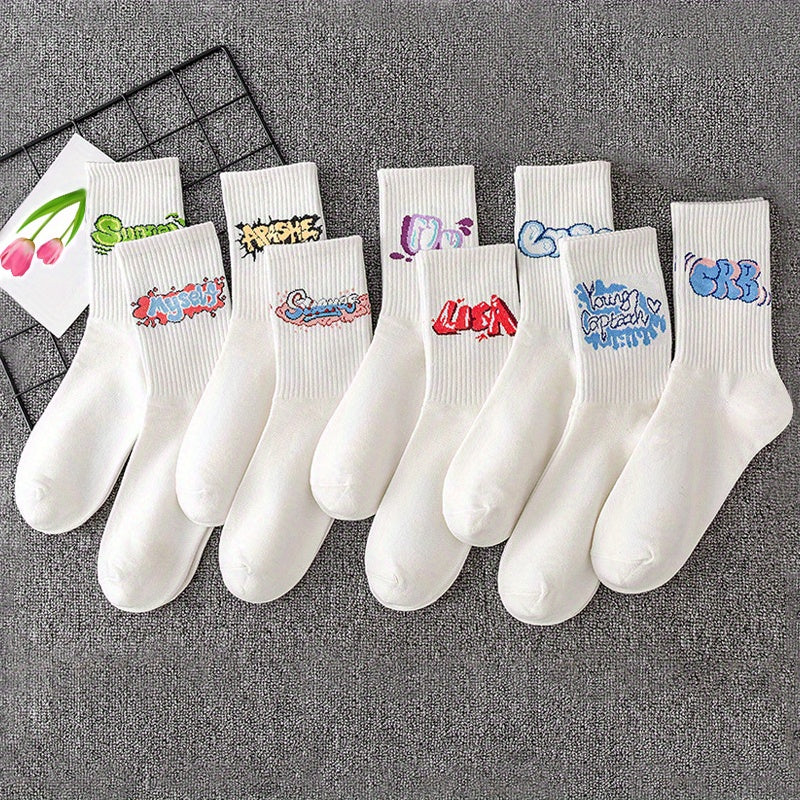 Cartoon Letter Socks - Comfy & Breathable Women's Mid Tube Socks