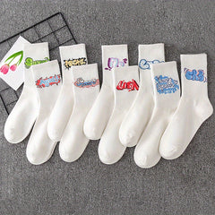 Cartoon Letter Socks - Comfy & Breathable Women's Mid Tube Socks