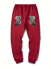Praying Hands Print Men's Drawstring Sweatpants Loose Casual Jogger Pants