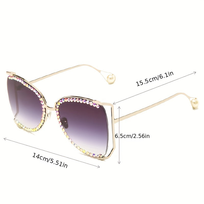 Rhinestone Hollow Sunglasses with Gradient Lens