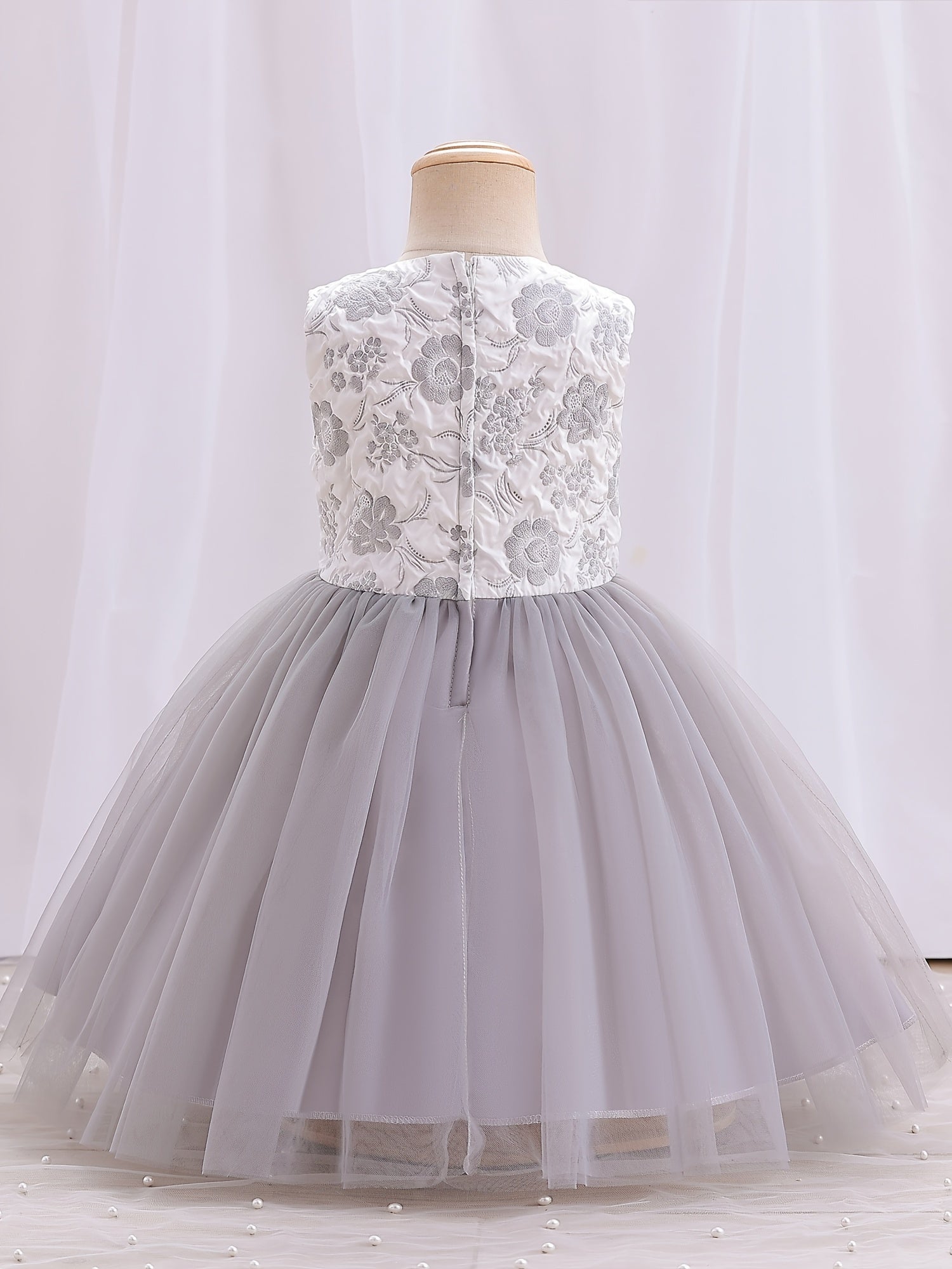 Girls Mesh Flower Embroidered Princess Dress