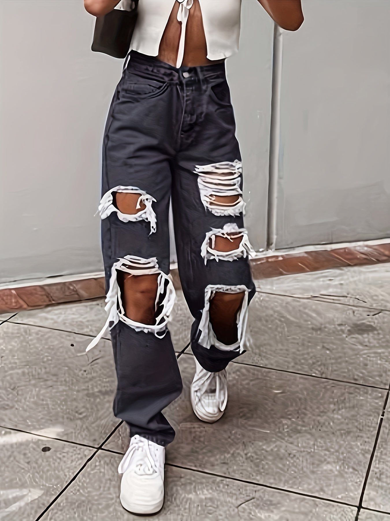 Distressed Wide Leg Jeans Women's Denim Jeans