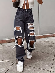 Distressed Wide Leg Jeans Women's Denim Jeans
