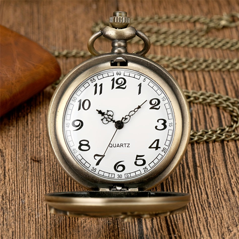 Vintage Bronze Hollow Out Motorcycle Pocket Watch