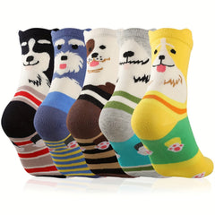 Youth Girls Athletic Socks Dog Print Striped Crew Socks For All Seasons