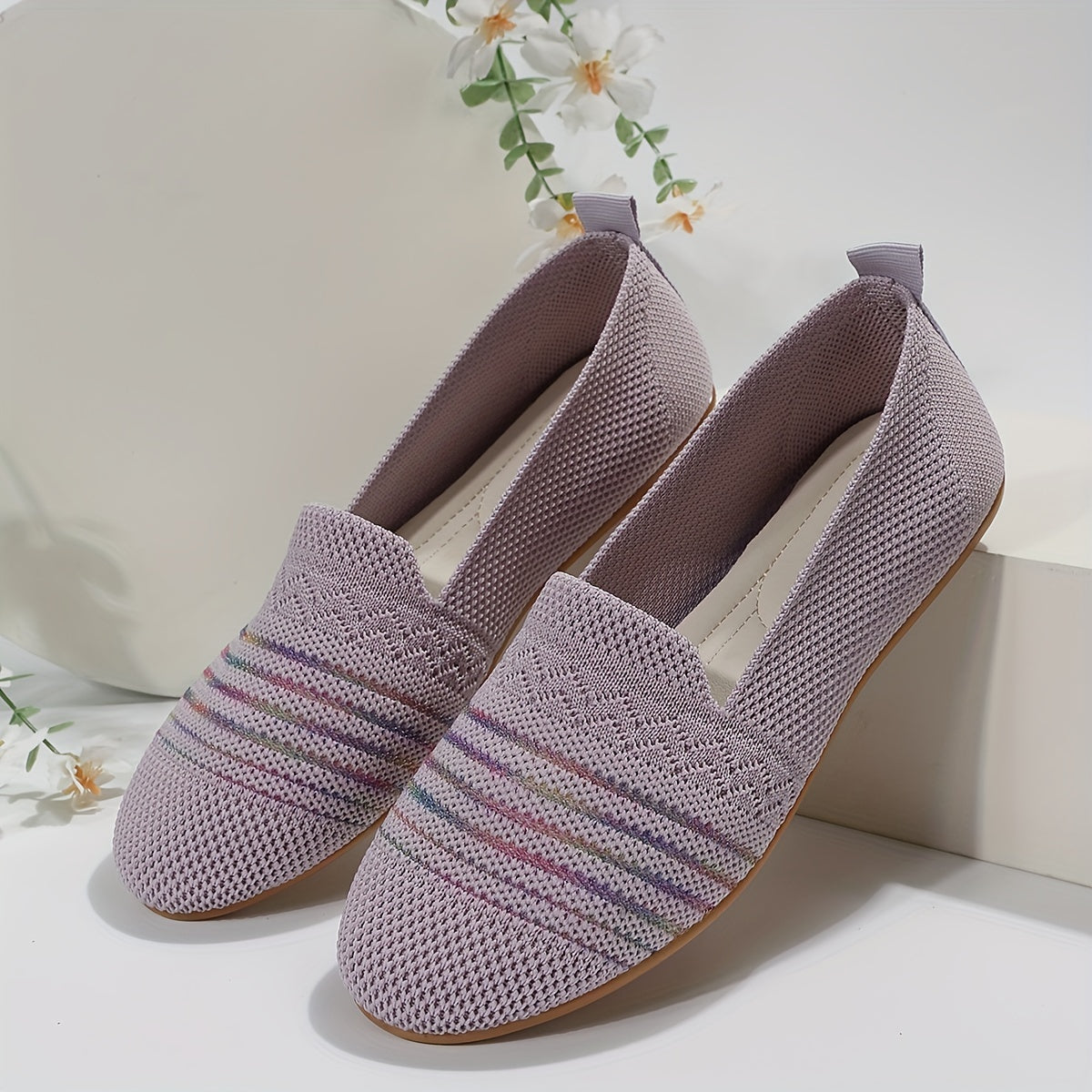 Women's Knitted Flat Shoes Almond Toe Slip On Soft Sole Casual Loafers