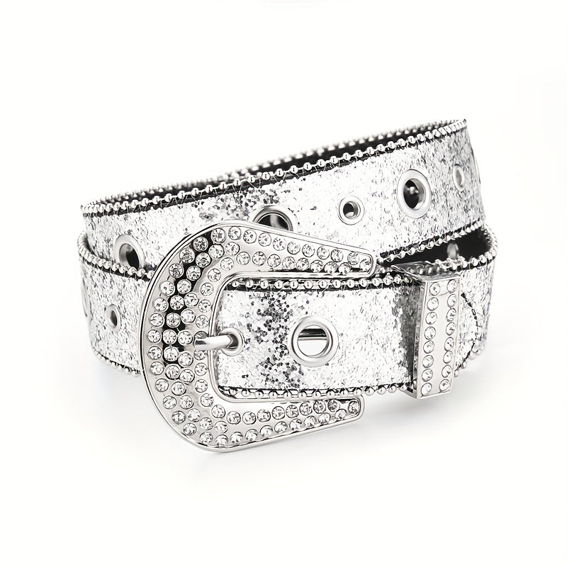 Y2K PU Belt Hollow Out Big Eyelet Rhinestone Belt