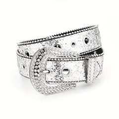 Y2K PU Belt Hollow Out Big Eyelet Rhinestone Belt