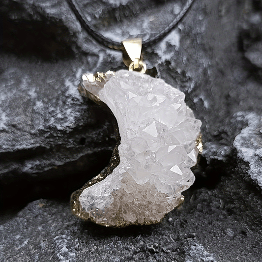 Natural Crystal Stone Moon Pendant Necklace Rough Stone Electroplated