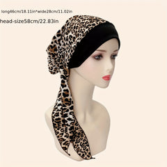 Leopard Print Turban Cap Casual Head Wraps Elastic Headscarf Women