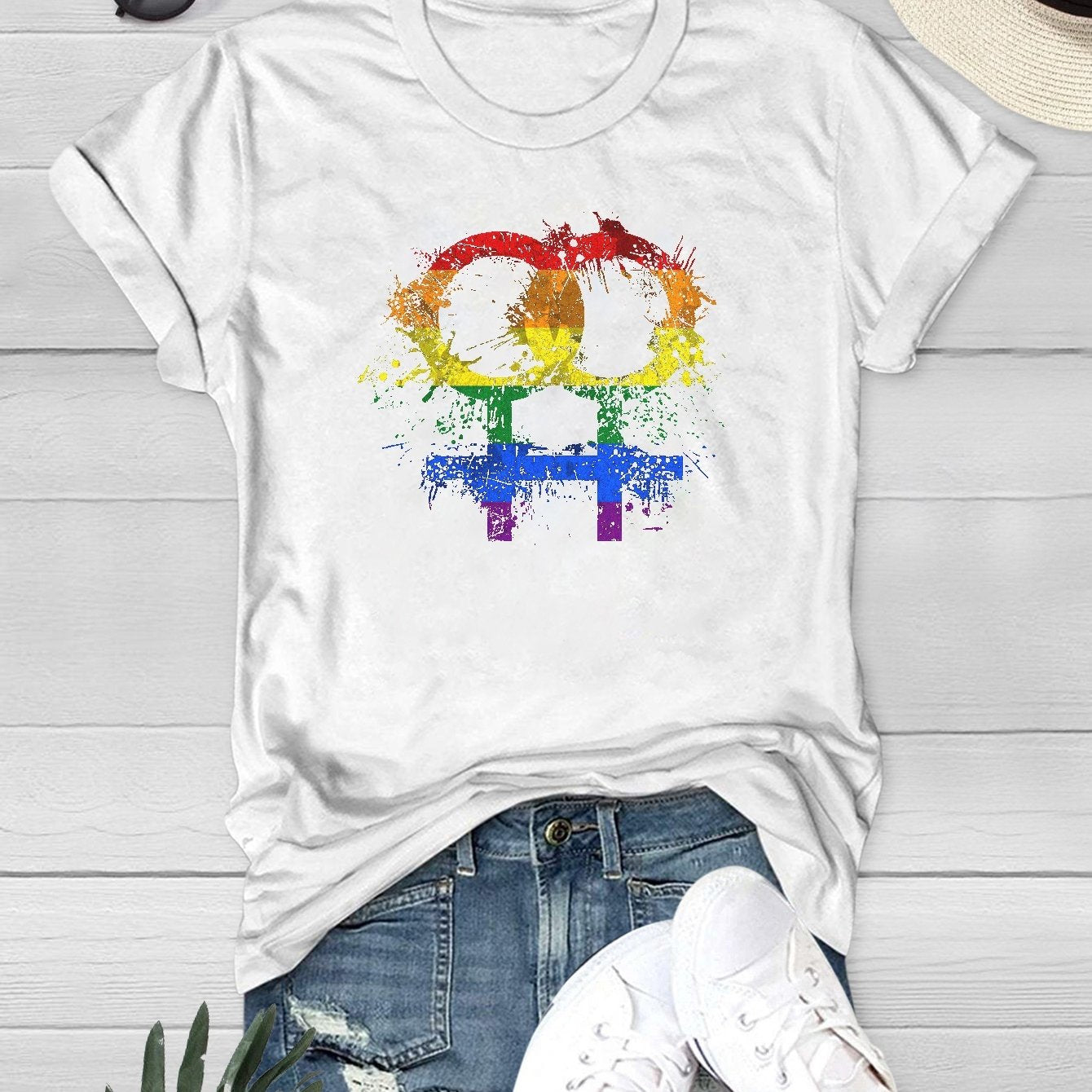 Rainbow Detail Graphic Round Neck T-shirt for LGBT