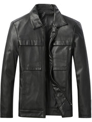 Men's Stylish PU Leather Jacket Casual Zip Up Long Sleeve Jacket