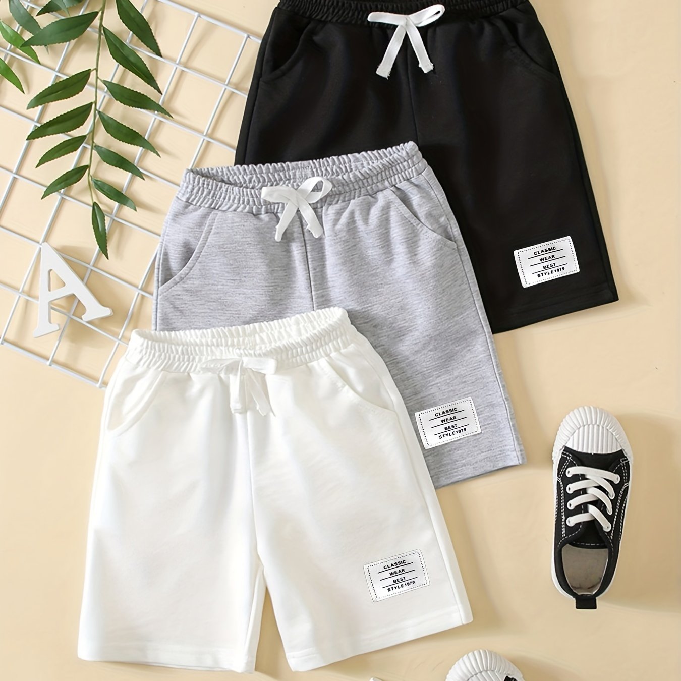 3pcs Letter Tab Print Boys Comfortable Creative Shorts