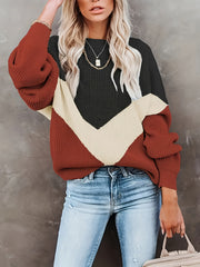 Colorblock Sweater Long Sleeve Round Neck Jumper