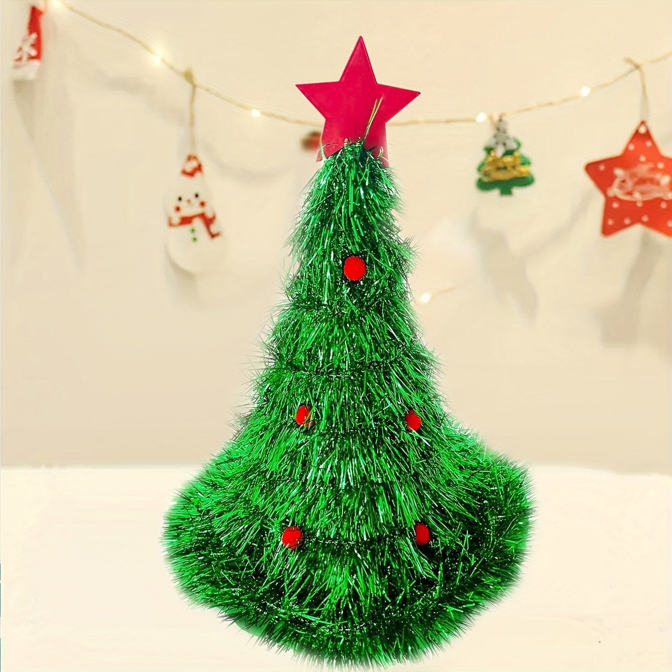 Green Christmas Hat Tree Shaped Headdress Costume