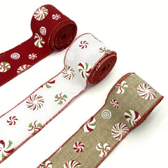 Christmas Ribbons Candy Wired Edge Ribbon Peppermints Pattern DIY Crafts Wreath