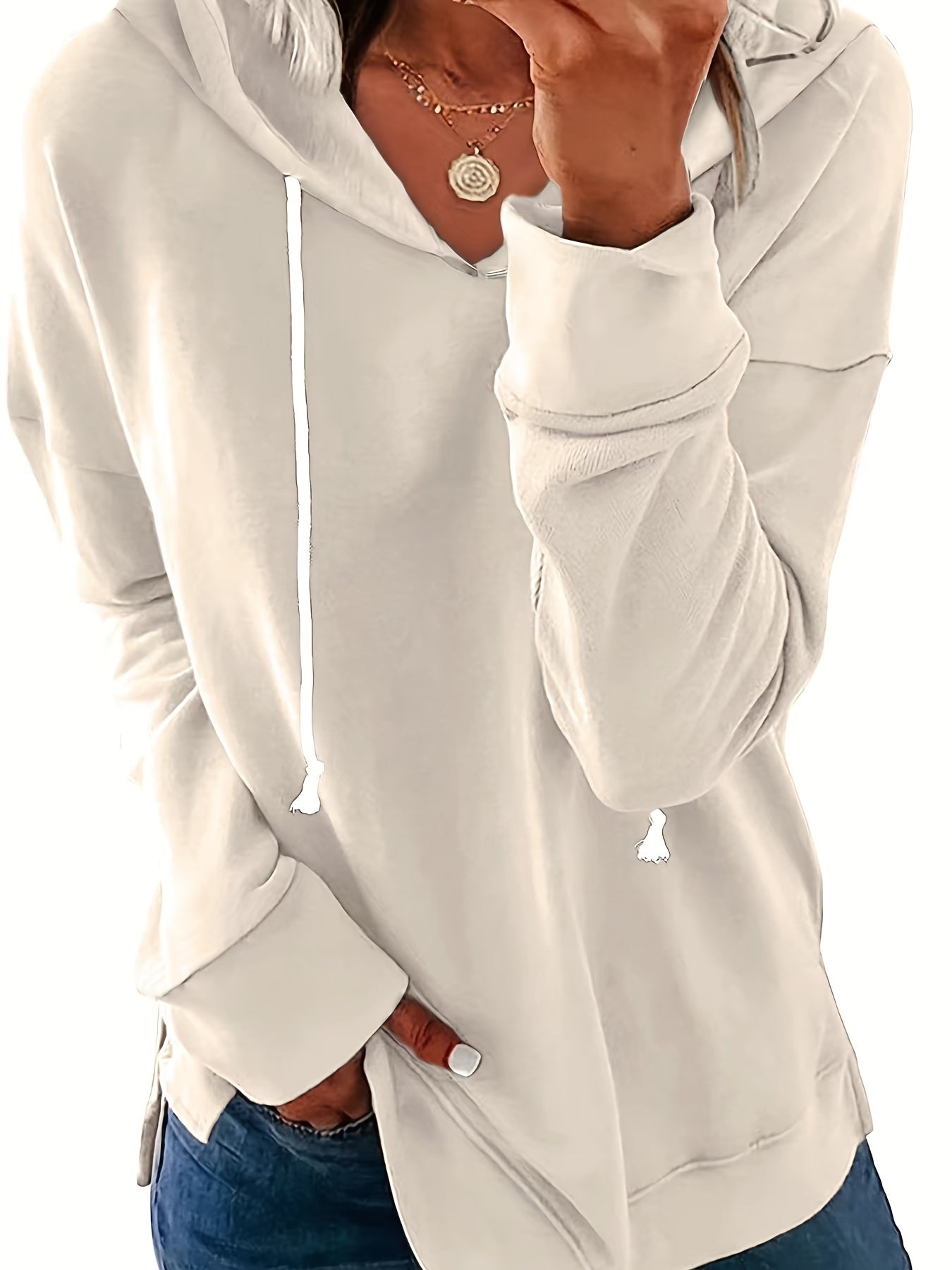 Women's Solid Pullover Long Sleeve Hoodie