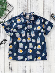 Boys Grass & Stone Short Sleeves Hawaiian Shirt for Beach Vacation