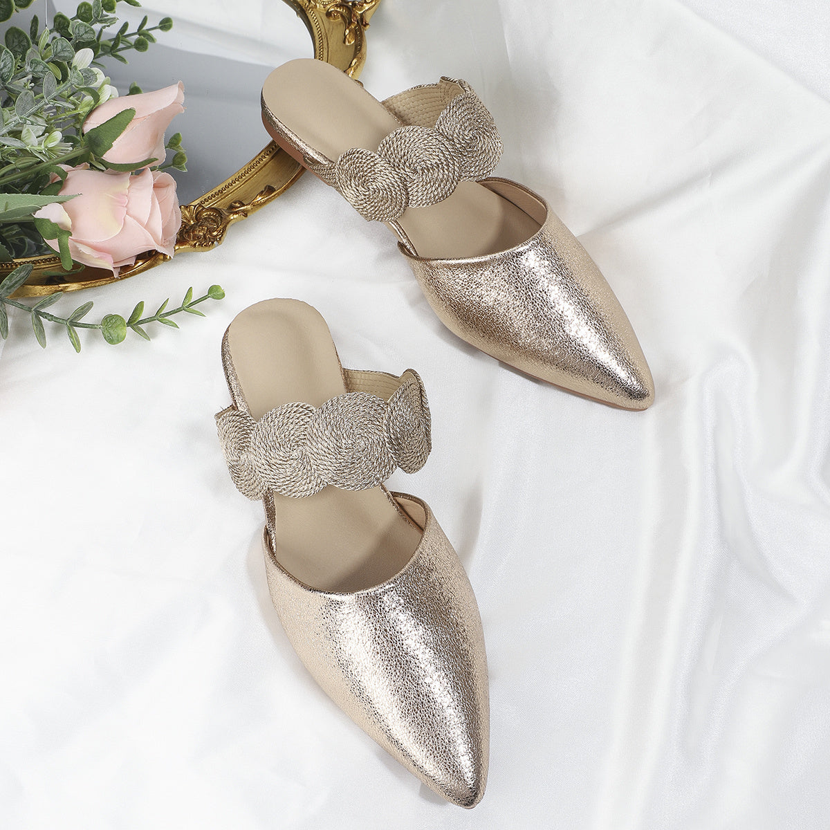 Women's Pointed Toe Flat Mules Slippers