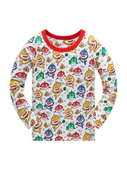 Boys Shark Print Pajamas Set Long Sleeve Top & Pants Kids Clothes