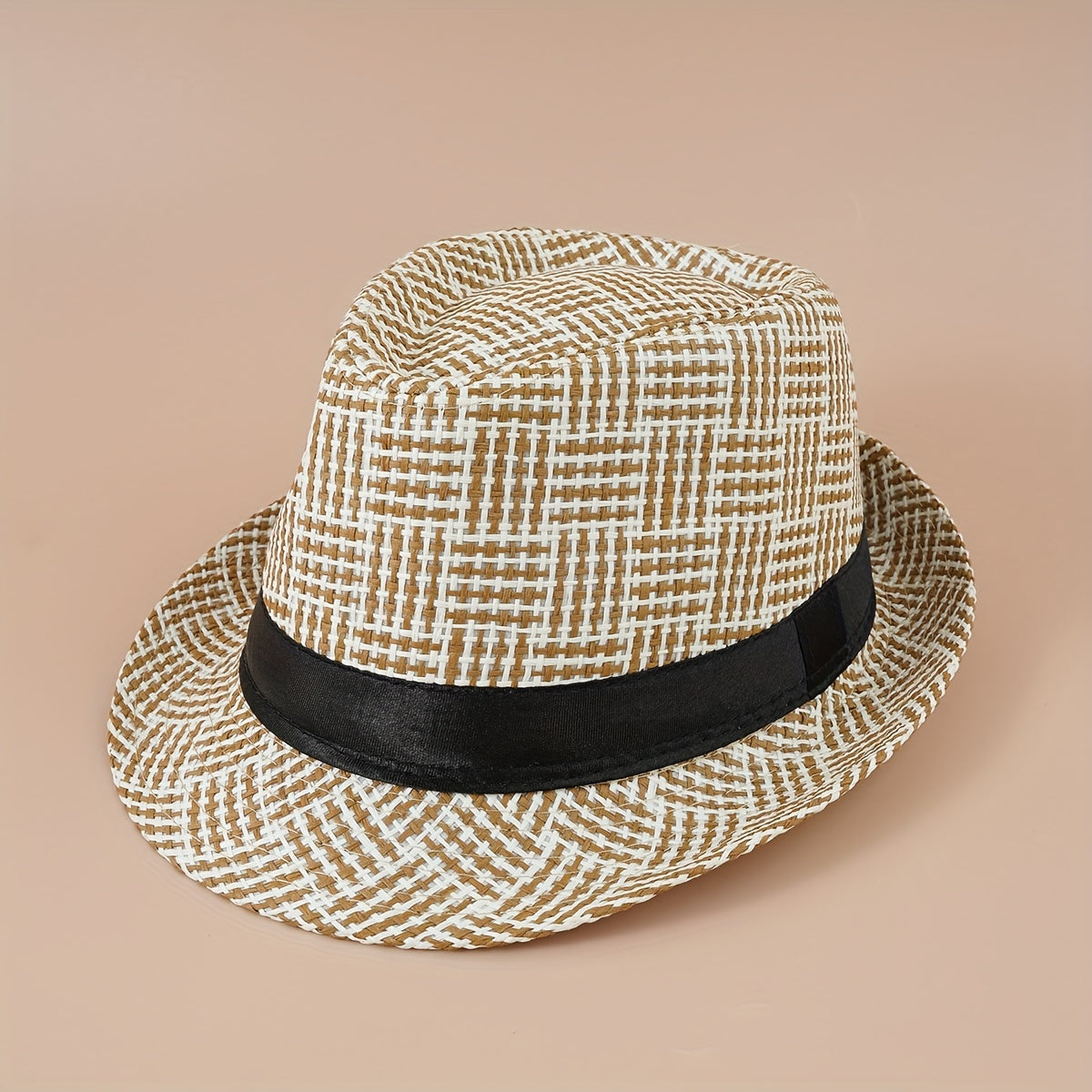 Plaid Striped Jazz Fedora Cap Straw Sun Hat British Style Trilby Hats