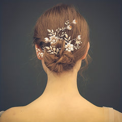 Alloy Flower Golden Hair Pin Inlaid Faux Pearl U shaped Hairpin Ponytail Holder