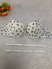 Floral Print Plunge Bra Push Up Lingerie
