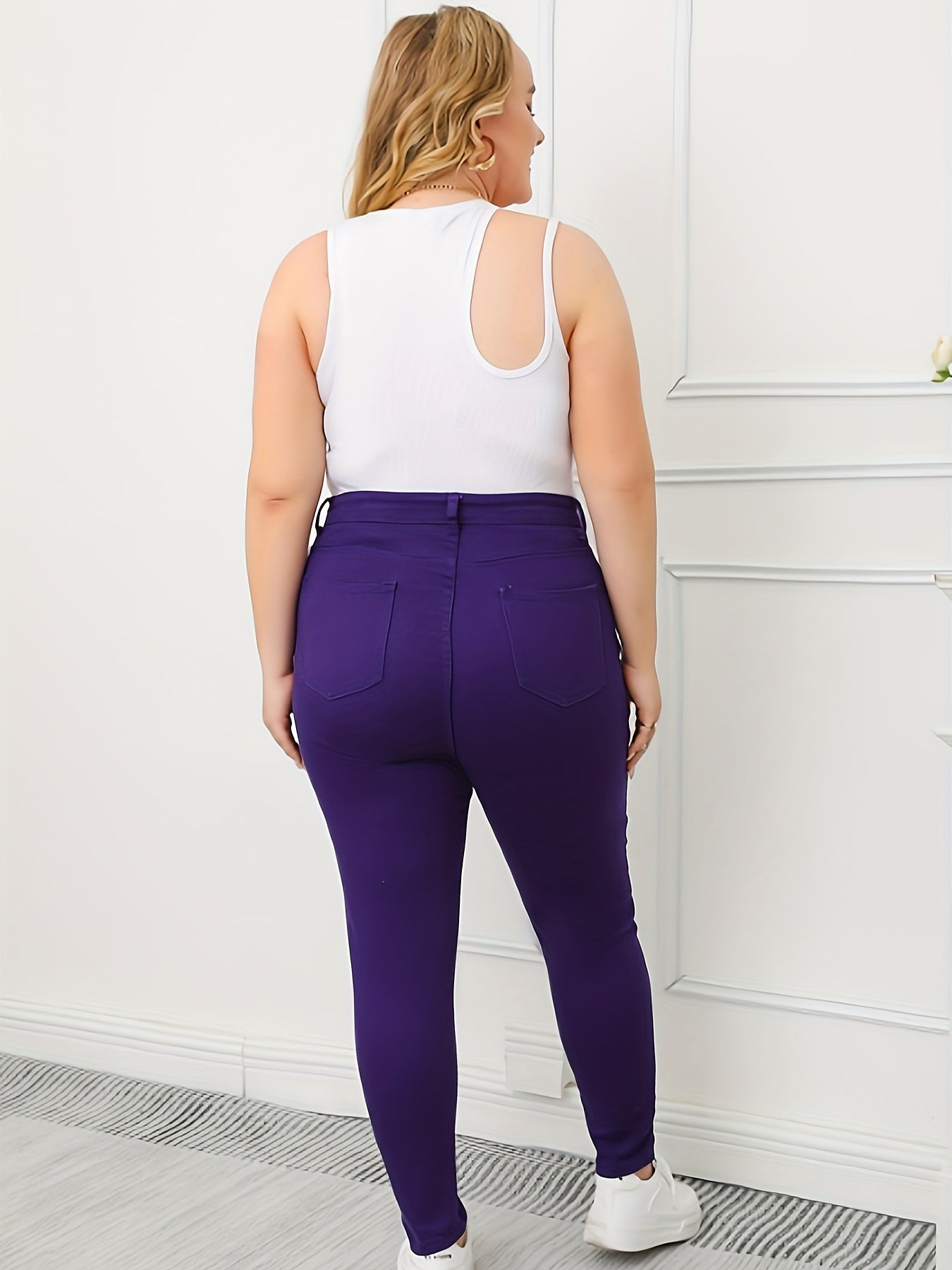 Women's Plus Pearl Button Slim Fit Denim Pants