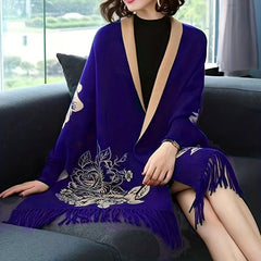 Cashmere Jacquard Scarf Tassel Reversible Shawl Vintage Warm Wrap Women's Cloak