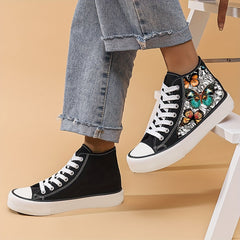 Women's Butterfly Platform Canvas High Top Sneakers for Fashionable Walking