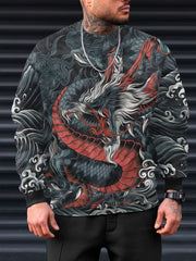 Men's Dragon Pattern Sweatshirt Sports Top