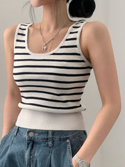 Striped Knitted Tank Top Sleeveless Casual Sweater Women's Clothing