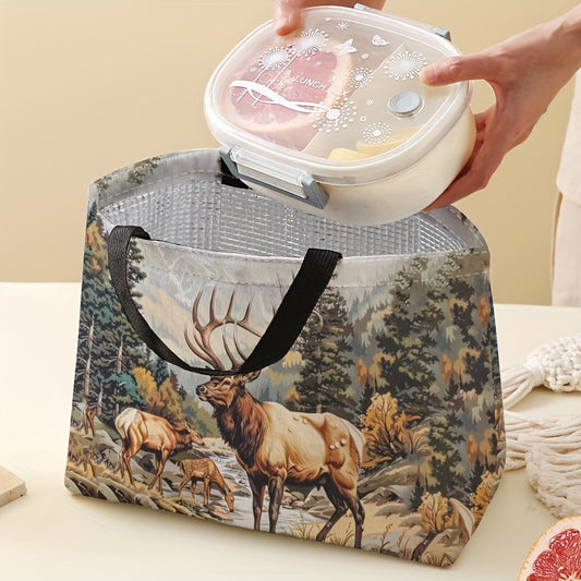 Elk Print Insulated Lunch Bag Leakproof Double Sided Durable Hand Washable