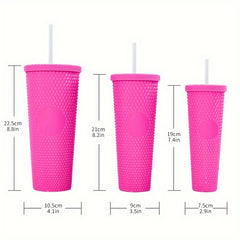3pcs Plastic Water Cup w/ Straw Durian Texture Coffee Mug