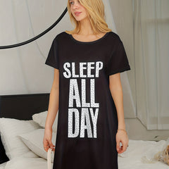 Letter Print Crew Neck Pajama Dress Women's Sleepwear