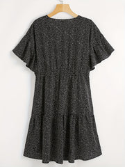 Dot Print Butterfly Sleeve V Neck Smock Mini Dress